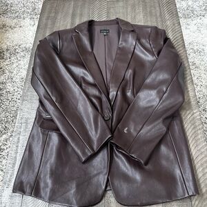 Ann Taylor Faux Leather Blazer Jacket - Dark Brown